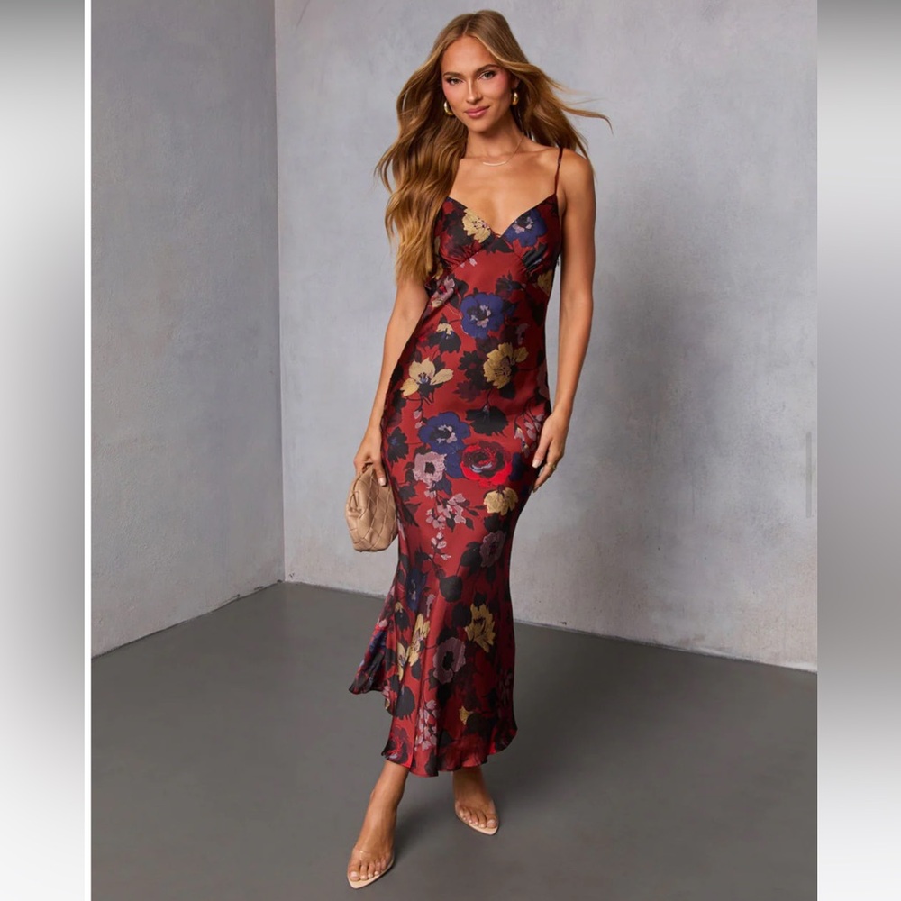 Vici Floral Satin Dress - Red and Blue